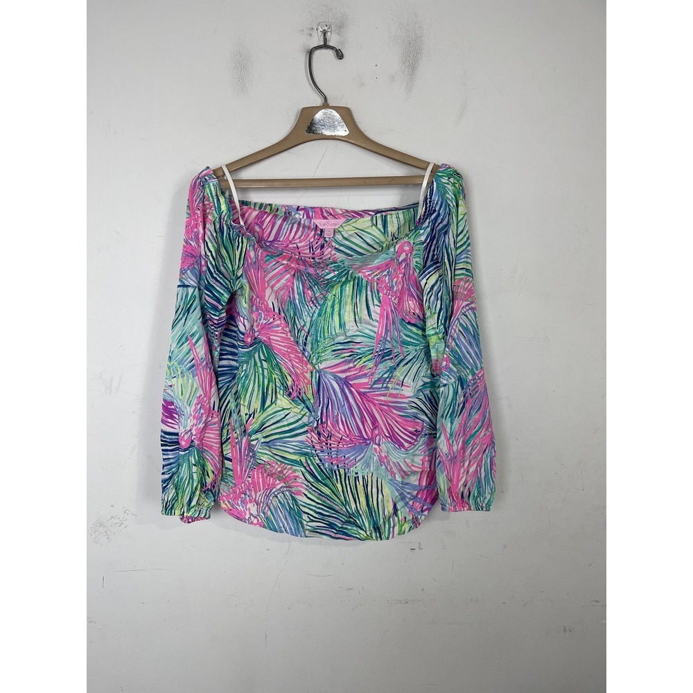 Lilly Pulitzer Womens Top Blouse Medium Tropical Silk Blend Travel Resort Preppy